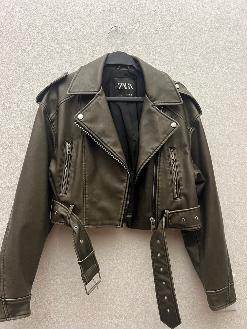 Zara Olive Faux Leather Moto Jacket